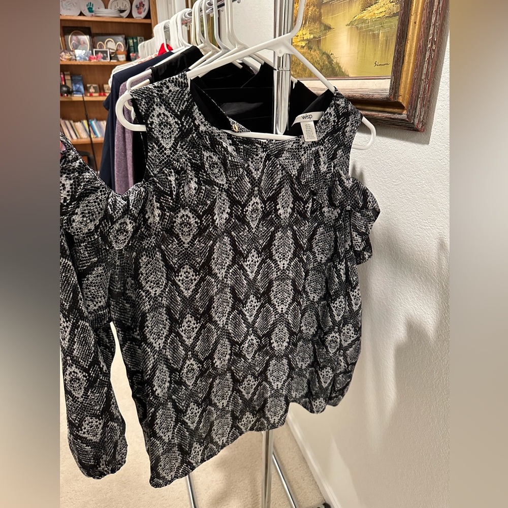Wisp Snakeskin Print Cold Shoulder Blouse